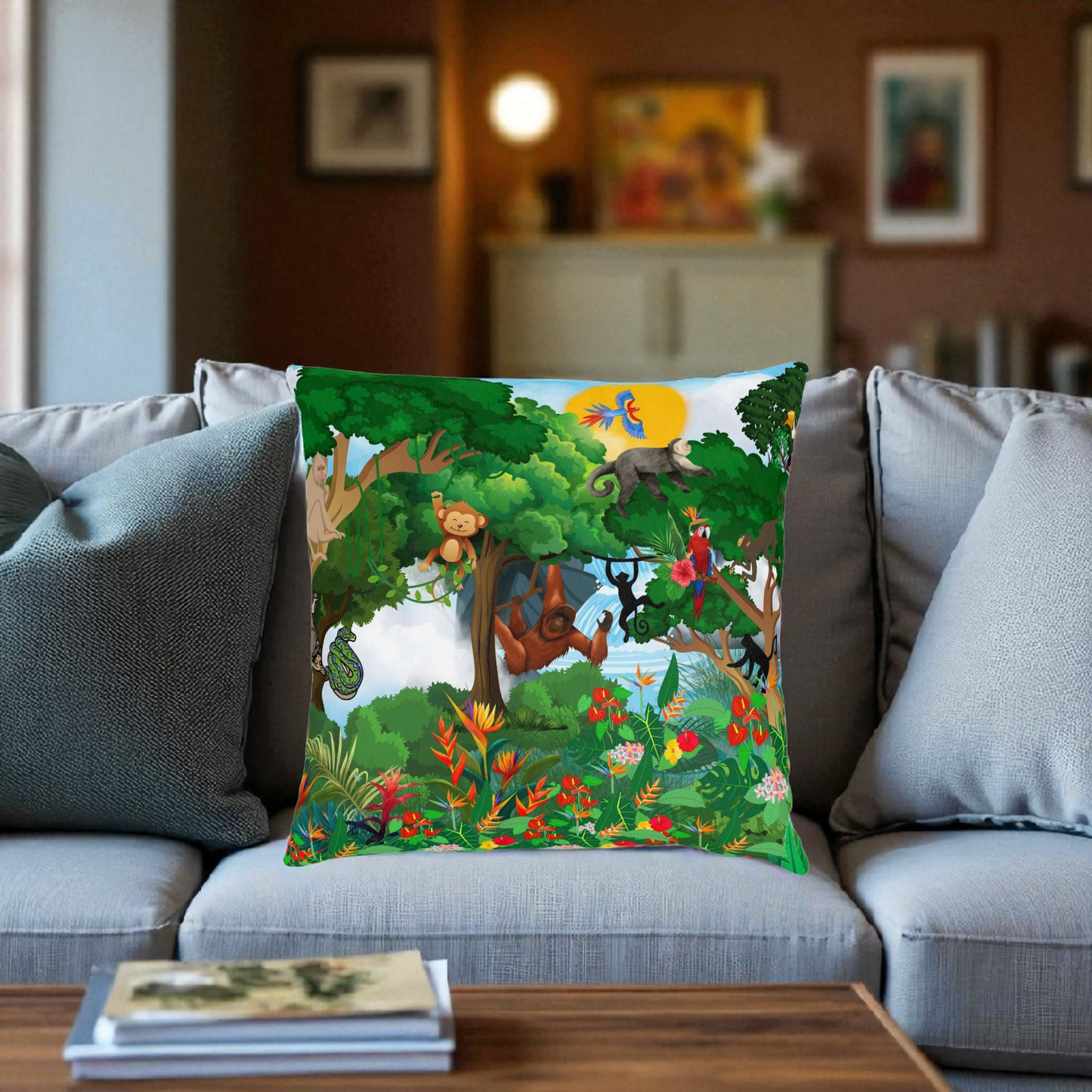 Vibrant Jungle Animal Square Pillow - Perfect for Kids' Rooms & Playspaces