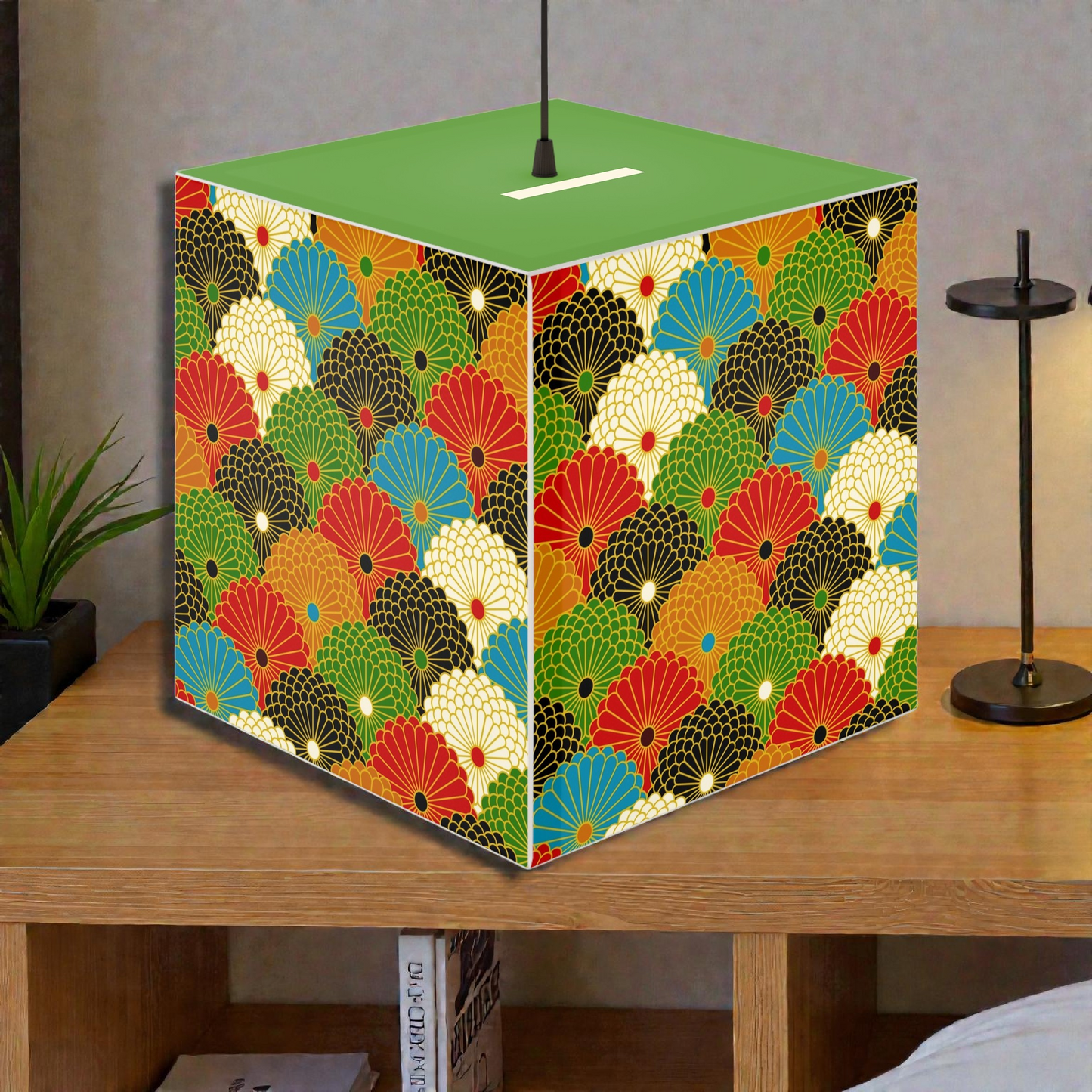 Japanese Fan Pattern Light Cube Lamp — Colorful Scallop Decorative Night Light