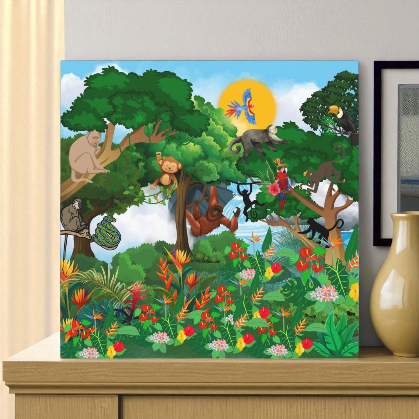 Canvas Gallery Wraps, Jungle Monkey Animal Wall Art Decor Print - Safari Nursery Room