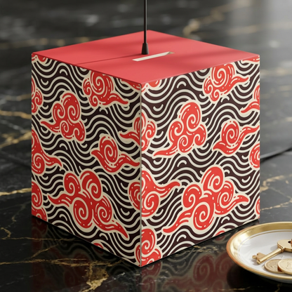 Japanese Wave Cube Lamp — Red Kumo Pattern Light