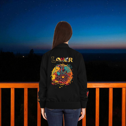 Dragon Graphic Women's Bomber Jacket, Mythical All Over Design, Zip Up Outerwear