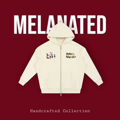 Jazz Singer Graphic Double Layered Zip Hoodie, Contrast Tape Raw Edge