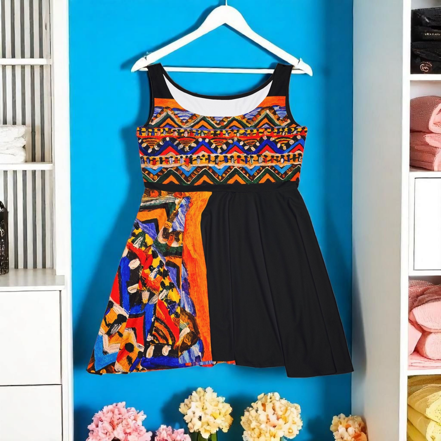 Boho Chic Handcrafted Women's Skater Dress – Tribal-Inspired Textile