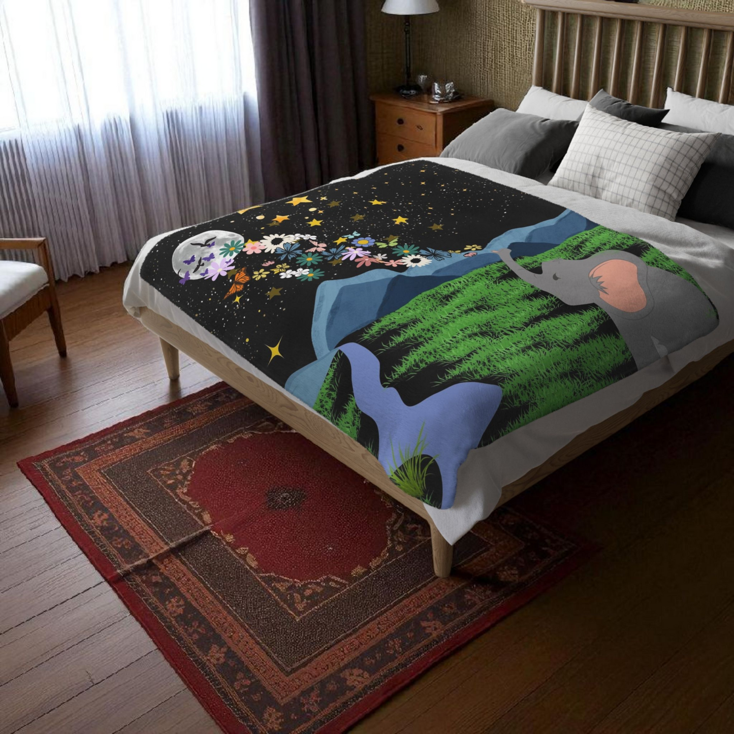 Whimsical Elephant Comforter, Cozy Bedding, Dreamy Decor, Unique Gift for Kids, Nature-Inspired Home Textile
