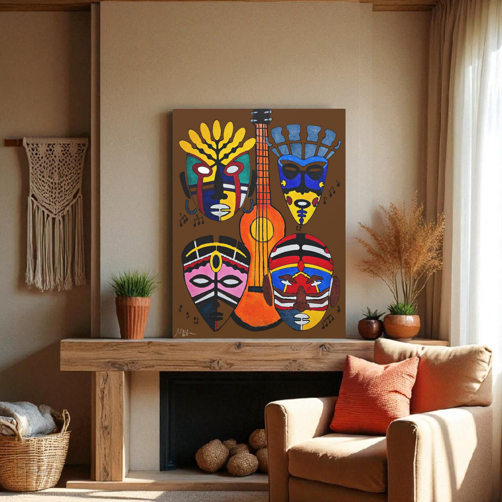 Tribal Mask Canvas, Singing Mask Painting, Wall Art Decor, Home Office Decoration Printify
