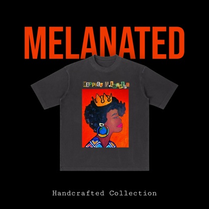 Crowned Black Woman Art Graphic Vintage Wash Drop Shoulder T-shirt