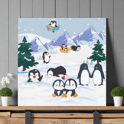 Penguin Canvas Wall Art, Arctic Animals Gallery Wraps, Penguins Art Print, Home Decor Gift