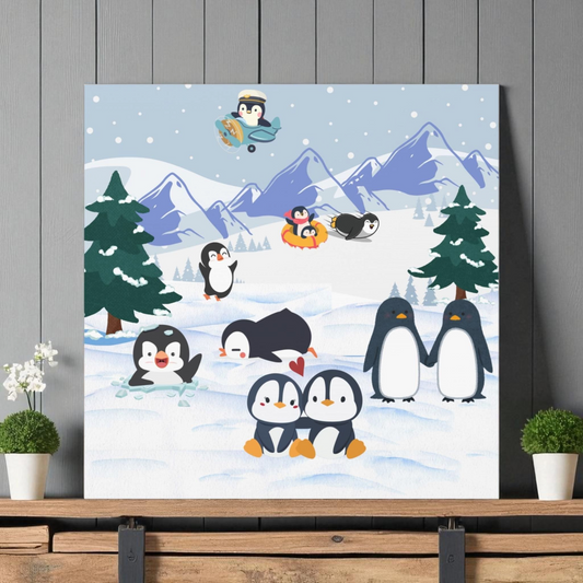 Penguin Canvas Wall Art, Arctic Animals Gallery Wraps, Penguins Art Print, Home Decor Gift