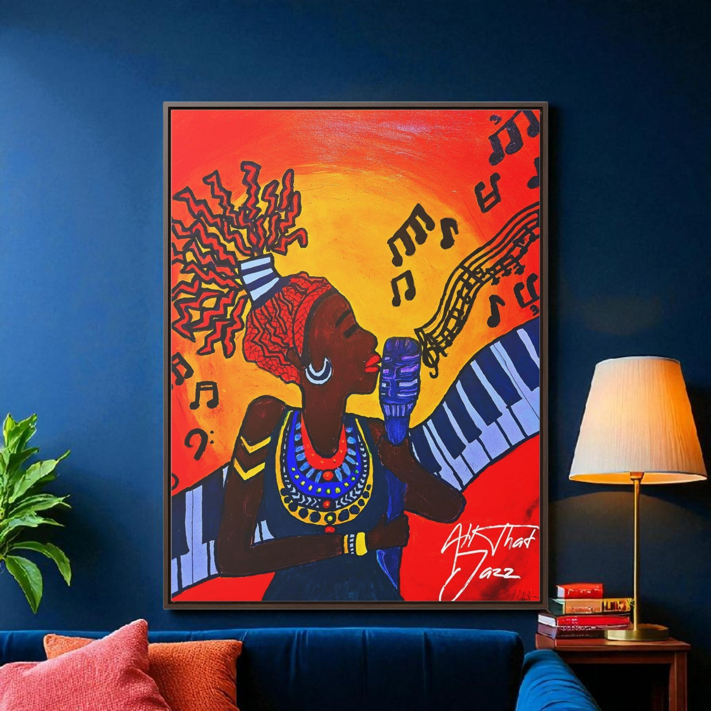 Original Painting, Afro Music Art Gallery Canvas, Jazz Singer Painting Vertical Frame, Black History Decor, Musician Portrait