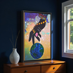 Cosmic Ethnic Wall Art - Handcrafted Astronomical Painting, Unique Space-Themed Decor, Vertica Frame Printify