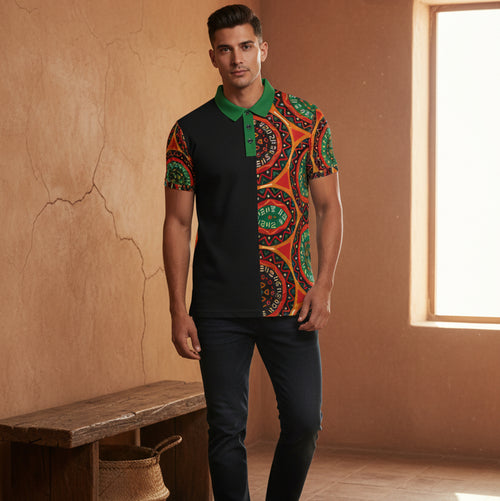 African Mandala Print Polo — Half-Panel Geo Pattern Golf Shirt Printify