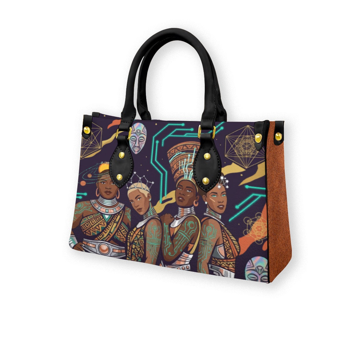 Afro-Futurism Themed Graphic Tote Bag With Black Handle