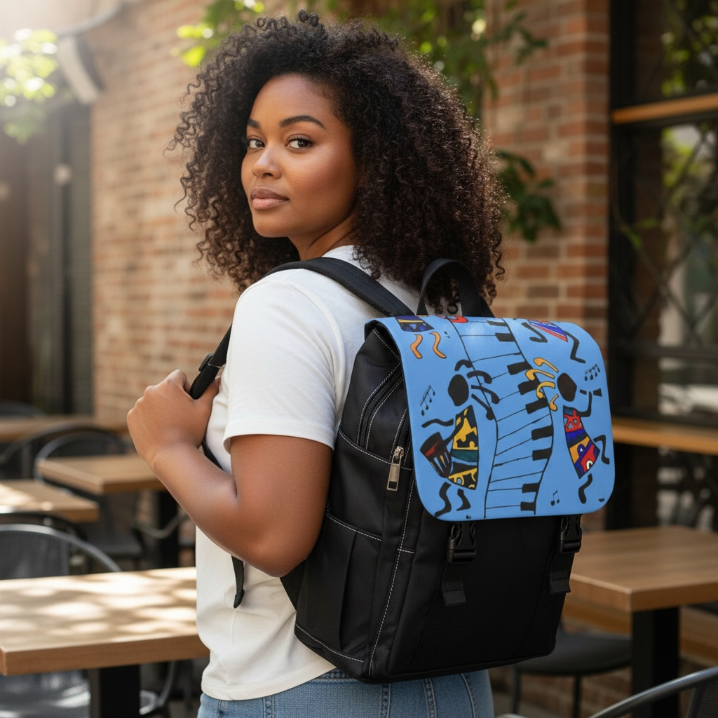 Afro Music Cartoon Backpack, Handcrafted Unisex Shoulder Bag for Casual Use Printify
