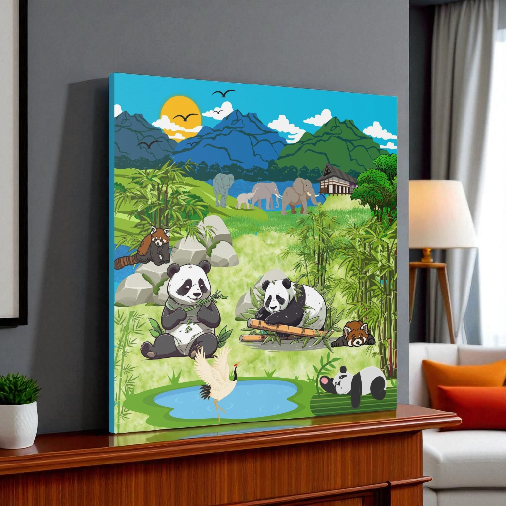 Animal Canvas, Panda and Elephant Wall Art, Nature Gallery Wrap, Asian Wildlife Print Printify