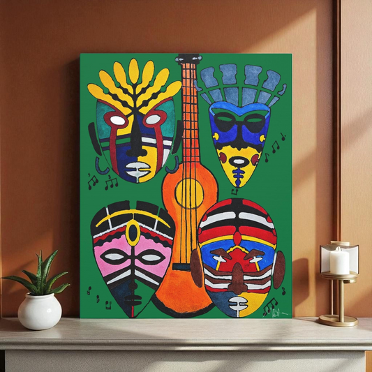 Tribal Mask Canvas, Singing Mask Painting, Wall Art Decor, Home Office Decoration