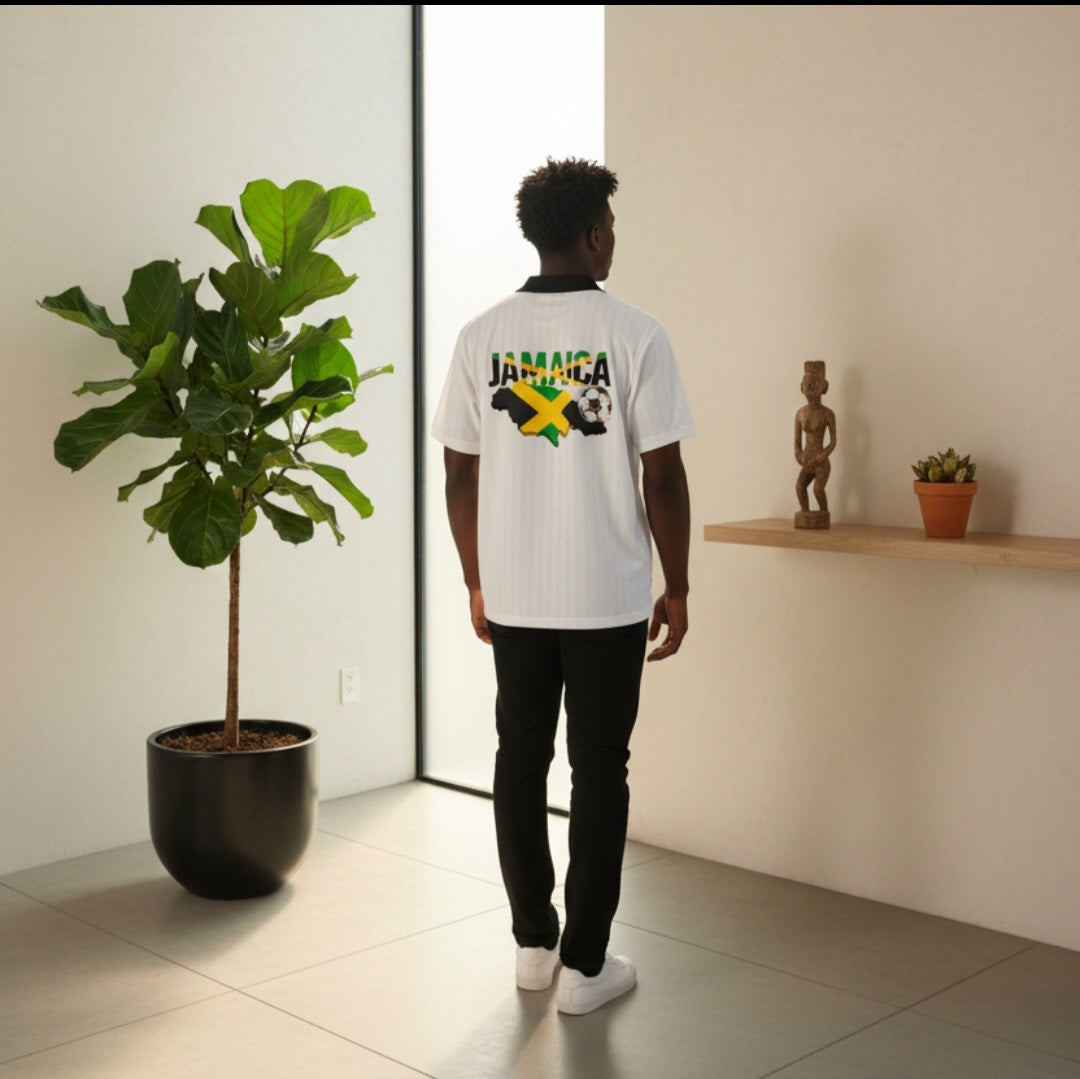 Jamaican Flag Themed Unisex Graphic Contrast Collar Striped Soccer Jersey