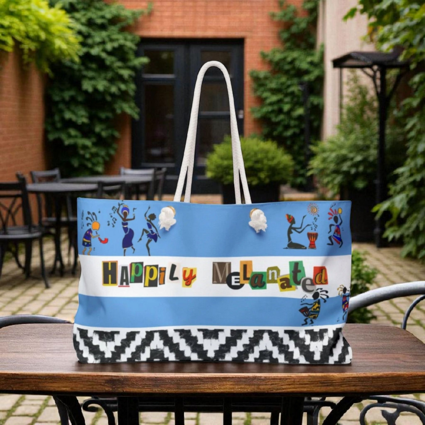 Handcrafted Ethnic Music Art Weekender Bag - Oversized, Durable Tote with Rope Handles