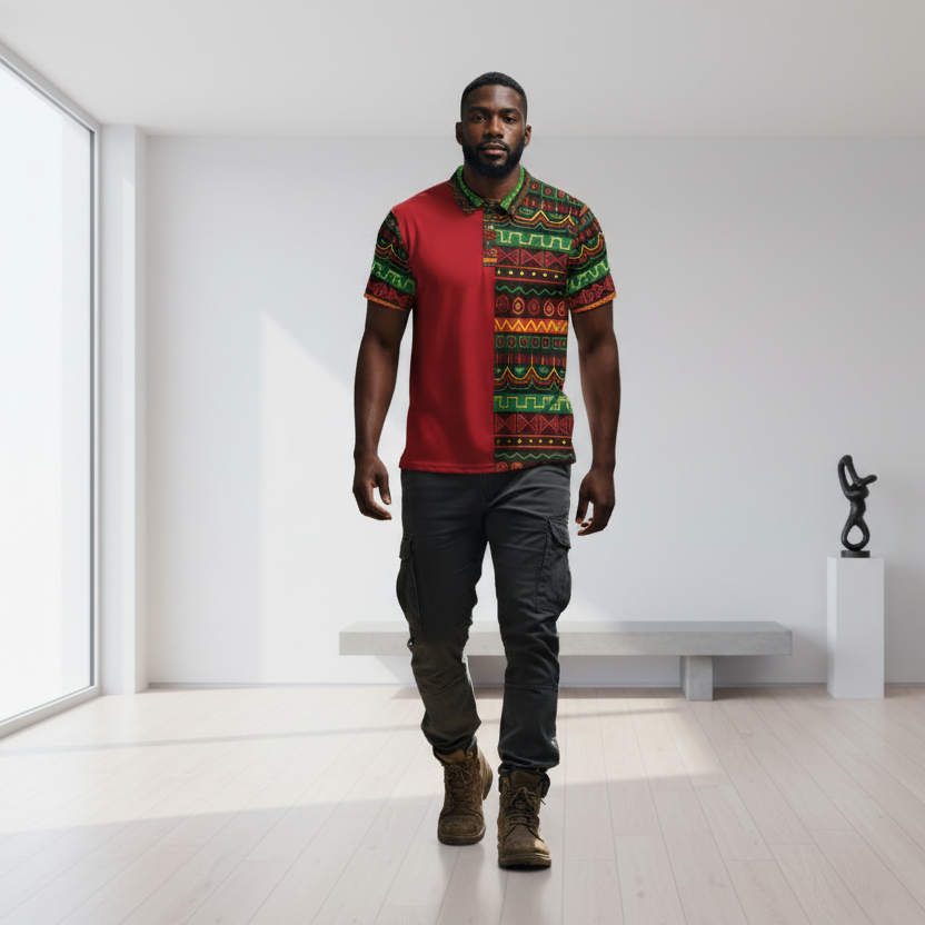 Unisex African Print Polo Shirt — Bold Kente-Inspired Pattern