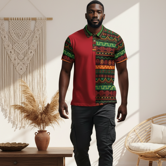 Unisex African Print Polo Shirt — Bold Kente-Inspired Pattern