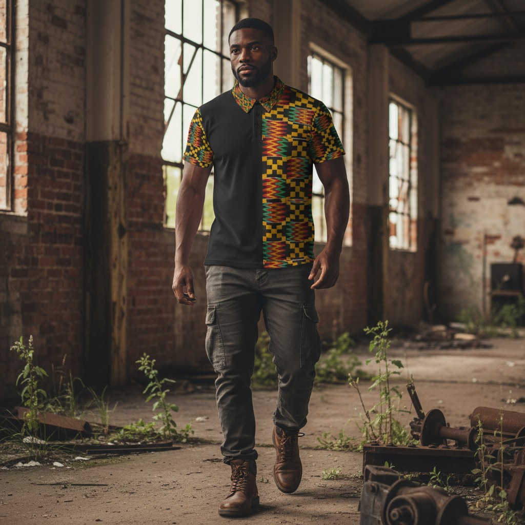 Kente Pattern Polo Shirt — Unisex African Print Short Sleeve Polo