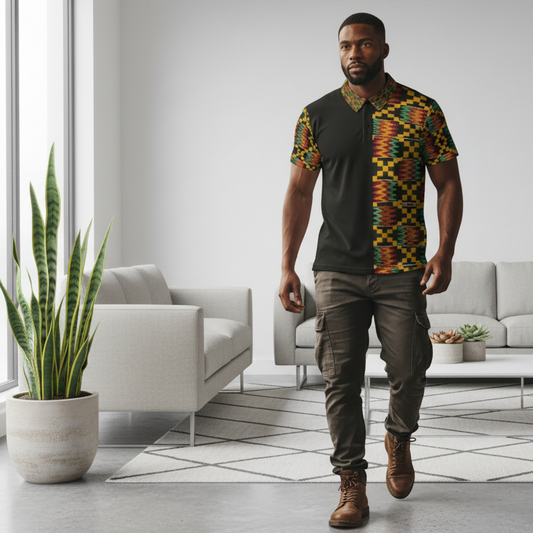 Kente Pattern Polo Shirt — Unisex African Print Short Sleeve Polo