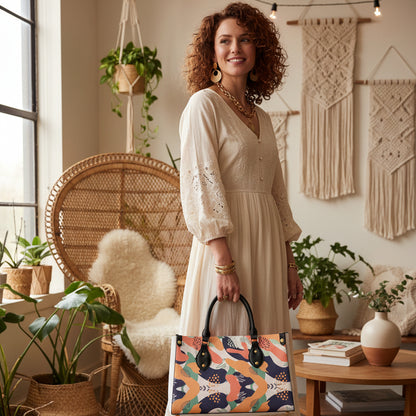 Colorful Patterned Women's Tote Bag With Black Handle