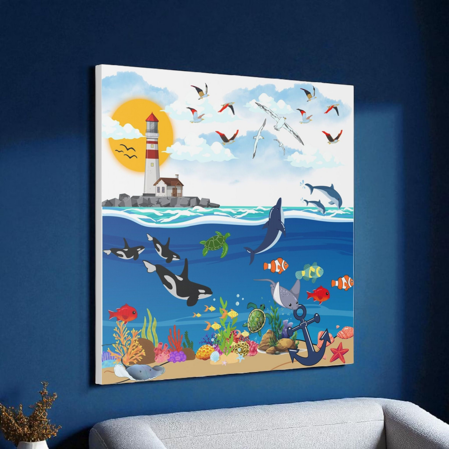 Vibrant Ocean Scene Canvas Wall Art, Nautical Decor for Beach Lovers, Coastal Living, Gift for Housewarming, Relaxing Atmosphere