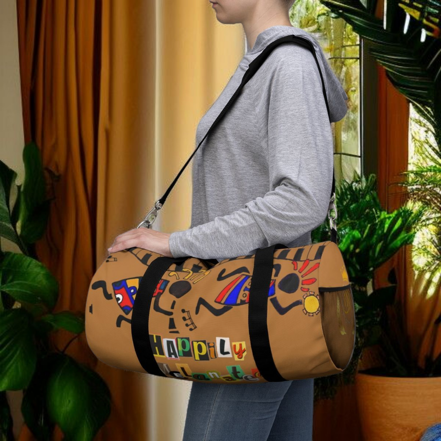 Afro Music Cartoon Piano Art Handcrafted Duffel Bag - Musician Gift, Travel Bag