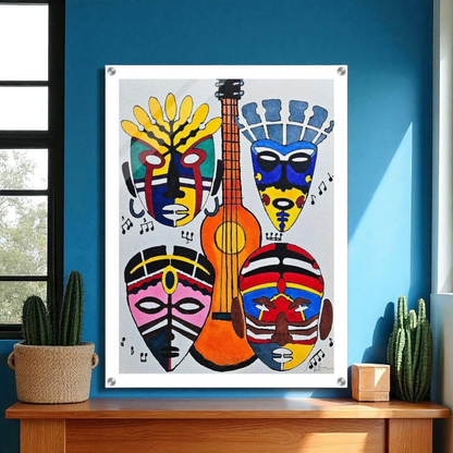 Original Singing Tribal Mask Acrylic Print, Handcrafted Artisanal Decor