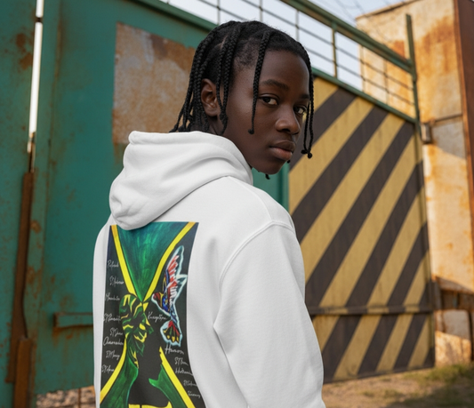 Illustrated Jamaican Woman Ethnic Streetwear Full Zip Hoodie, Jamaican Flag Colors