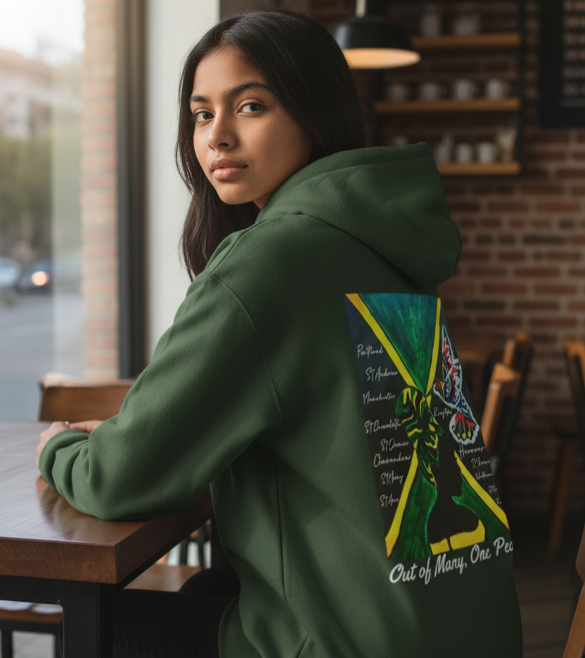 Unisex Graphic Hoodie with Hand Drawn Jamaican Flag Art , Trendy Casual Wear