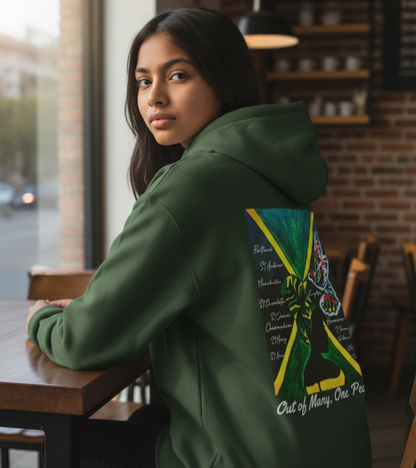 Unisex Graphic Hoodie with Hand Drawn Jamaican Flag Art , Trendy Casual Wear