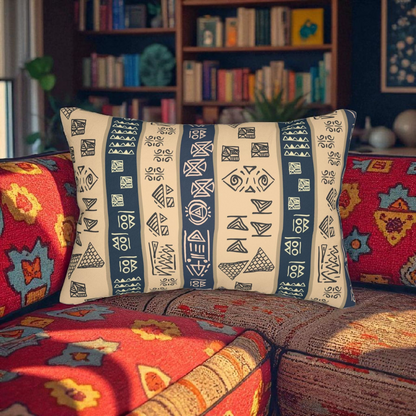 Tribal Spun Polyester Pillow, Decorative Cushion, Boho Throw Pillow, Ethnic Pattern Lumbar Pillow