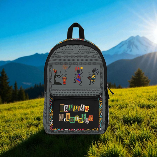 Afro Music Backpack, Music Lover Bag, Cartoon Print Rucksack, Ethnic Design