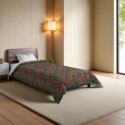 Colorful Geometric Comforter, Bohemian Bedding, Cozy Bedroom Decor, Home Textile Gift