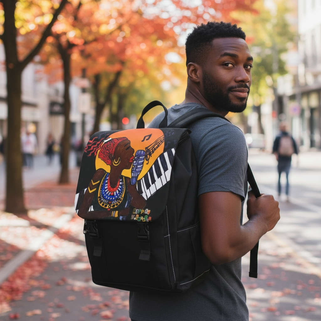 Afro Singer, Ethnic Music-Inspired Unisex Shoulder Backpack - Stylish & Functional Printify