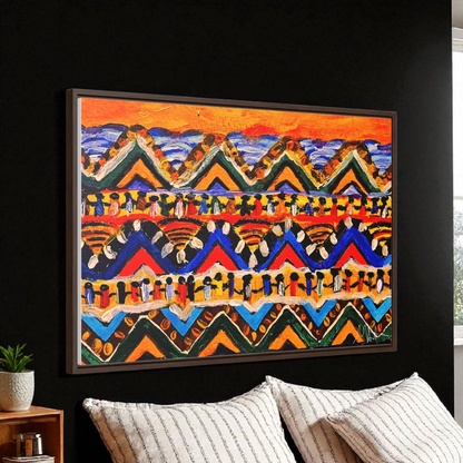 Original Tribal Artwork, Handcrafted Gallery Wrap in Walnut/Black