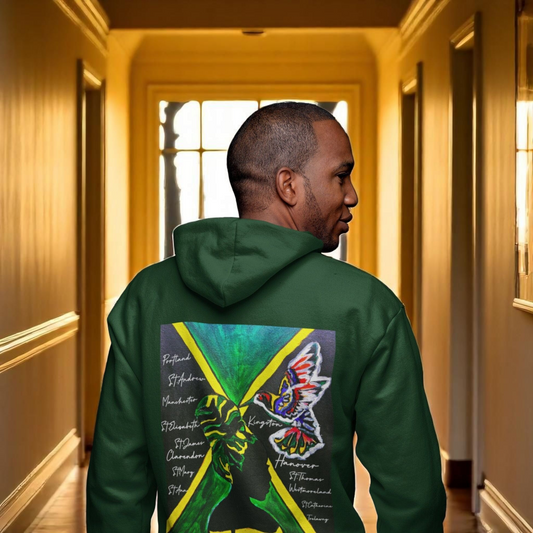 Unisex Graphic Hoodie with Hand Drawn Jamaican Flag Art , Trendy Casual Wear