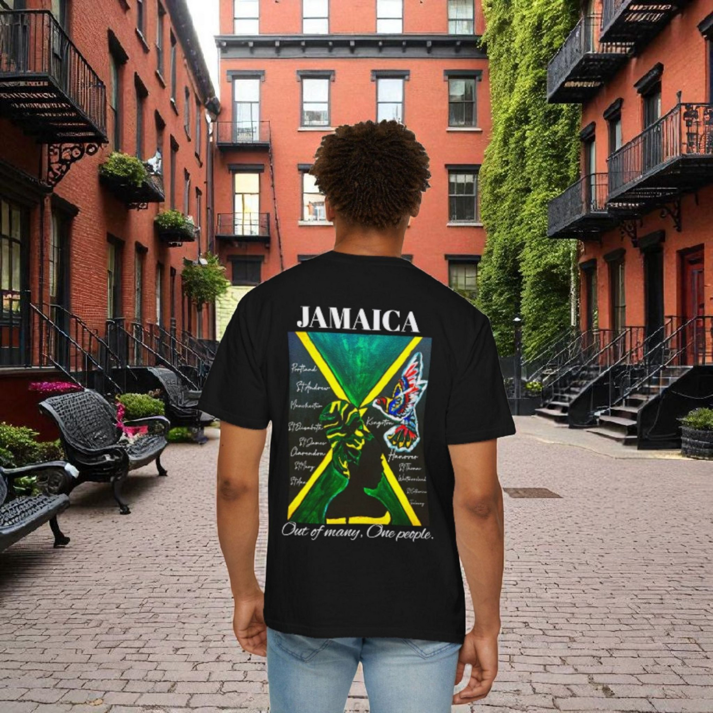 Handmade Unisex T-shirt with Original Jamaican Flag Design