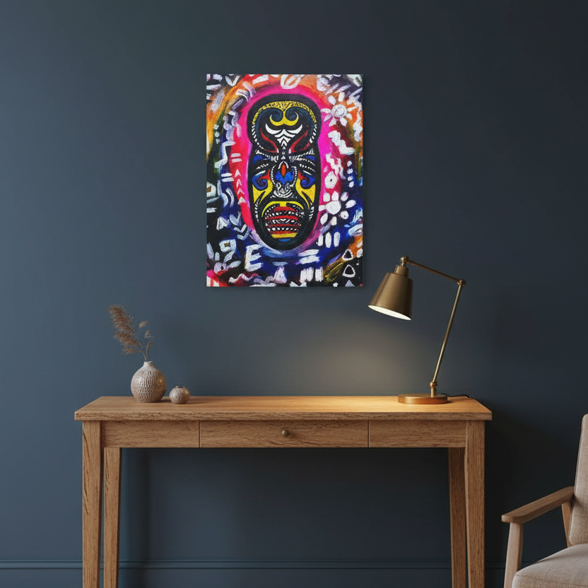 Unique Tribal Mask Painting,  Matte Canvas Stretched - Authentic Ethnic Decor Printify