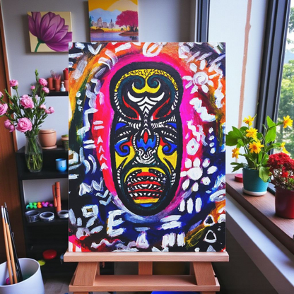 Unique Tribal Mask Painting,  Matte Canvas Stretched - Authentic Ethnic Decor