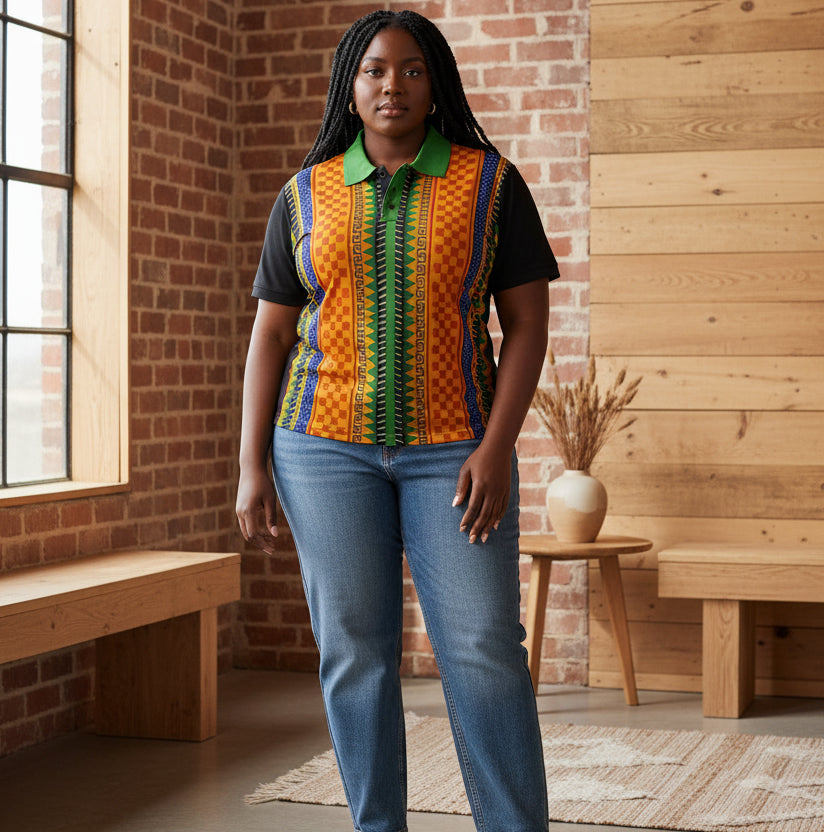 African Kente Stripe Polo Shirt — Vibrant Cultural Print Golf Polo
