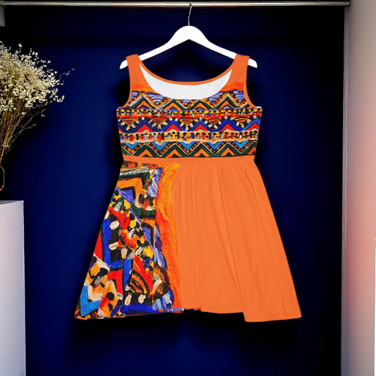 Vibrant Handcrafted Women's Skater Dress - Tribal Textile Design
