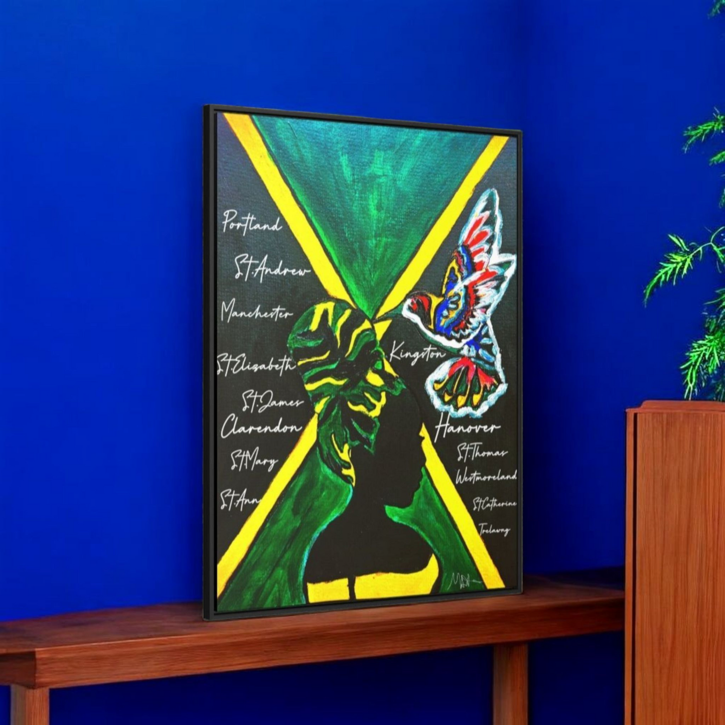 Hand-Painted Jamaican Flag Canvas Wrap - Original Vertical Frame for Living Room Art
