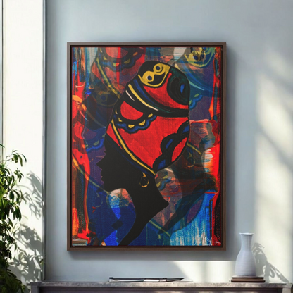 Artisan Black Woman Portrait, Handcrafted Wall Art, Empowering Home Decor, Vertical Frame