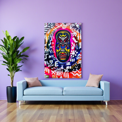 Vibrant Tribal Mask Painting,  Acrylic Print - Authentic Handcrafted Decor
