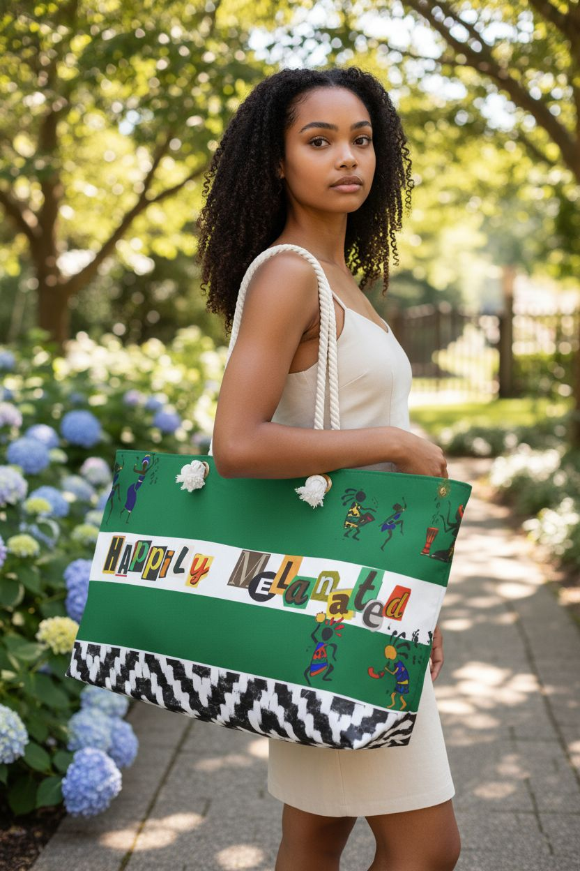 Handcrafted Ethnic Music Art Weekender Bag - Oversized, Durable Tote with Rope Handles