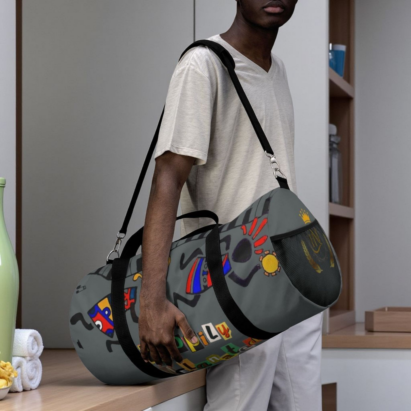 Afro Music Cartoon Piano Art Handcrafted Duffel Bag - Musician Gift, Travel Bag, Music Lover Gym Bag