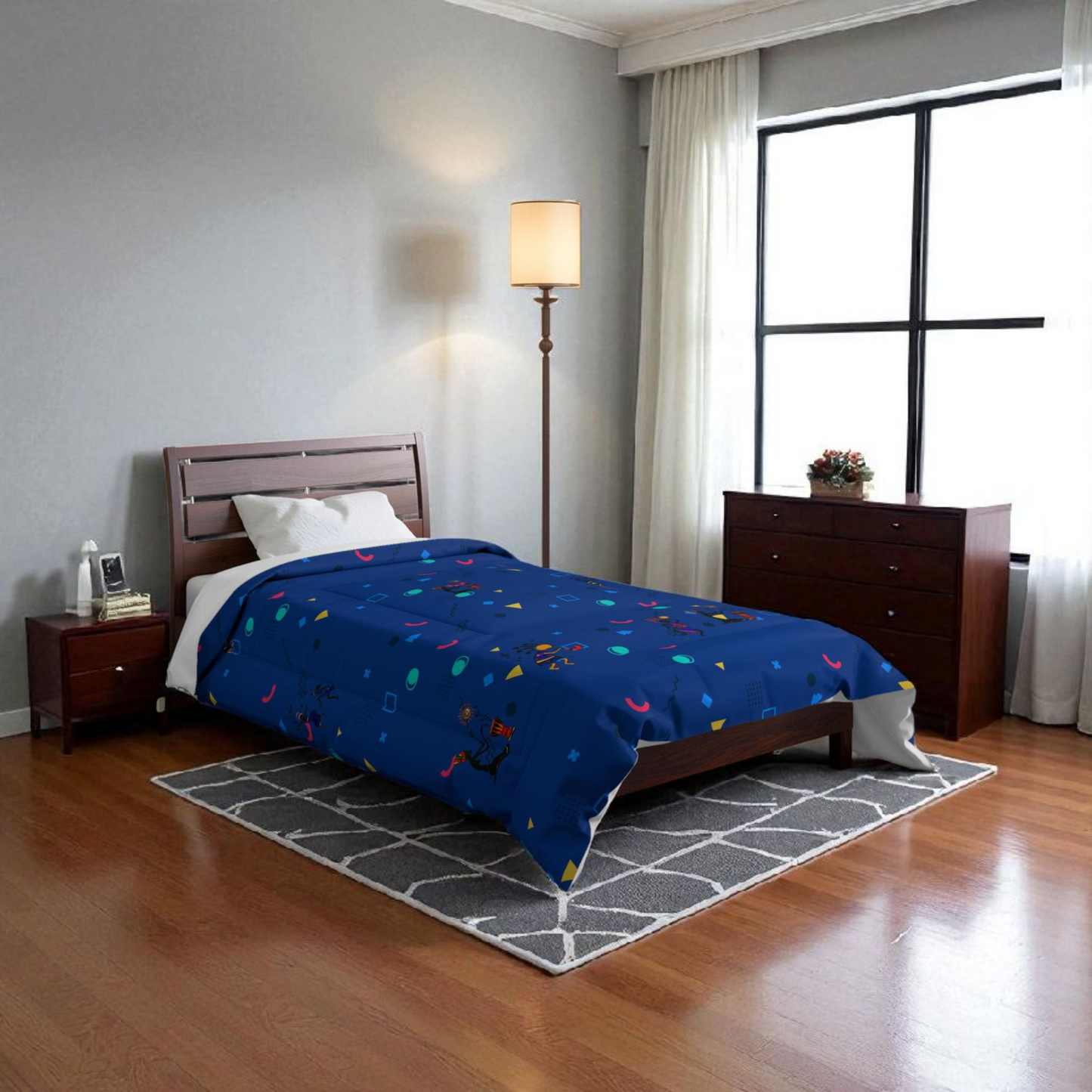 Afro Music Cartoon Comforter, Handcrafted Bedspread for Music Lovers, Unique African Art Comforter