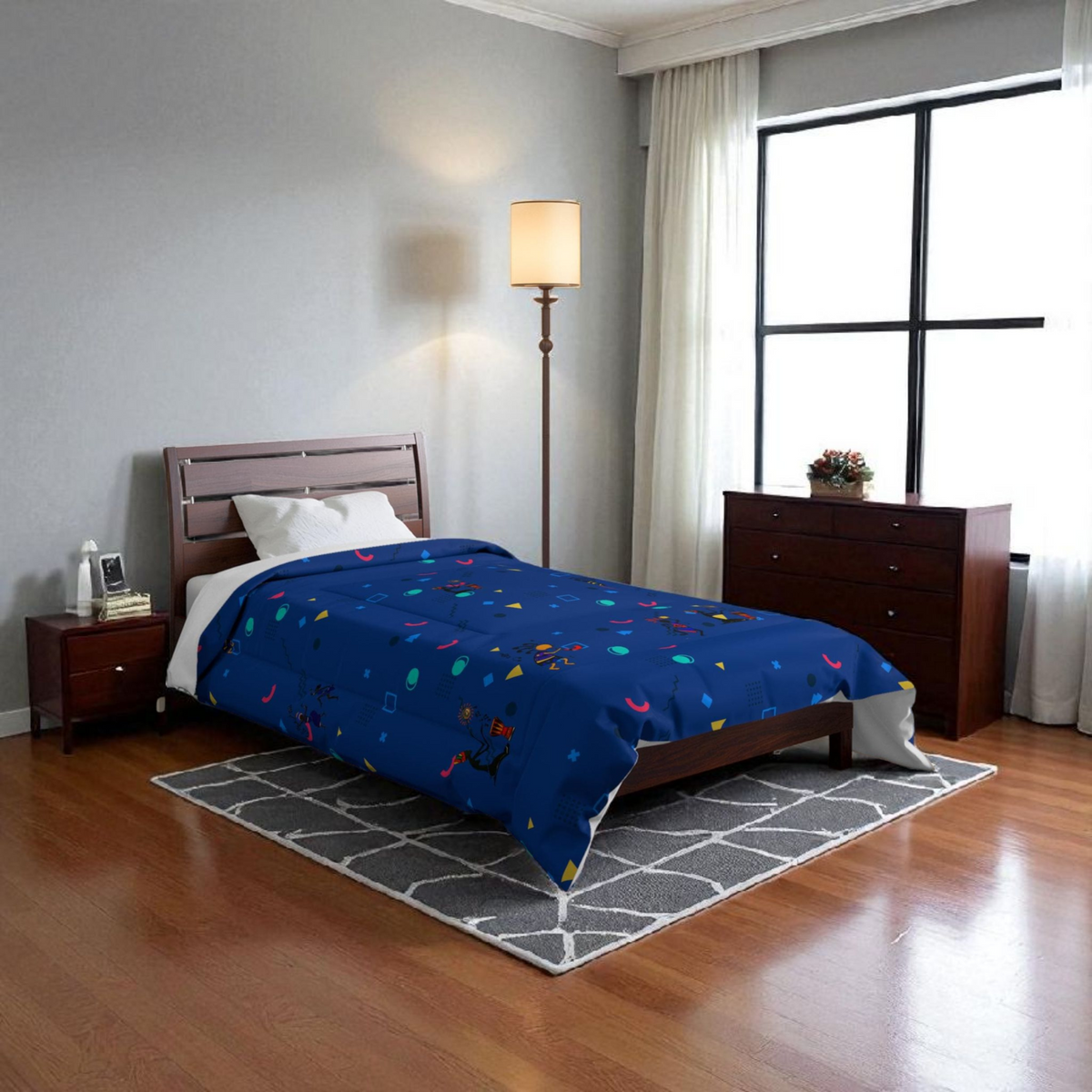 Afro Music Cartoon Comforter, Handcrafted Bedspread for Music Lovers, Unique African Art Comforter Printify